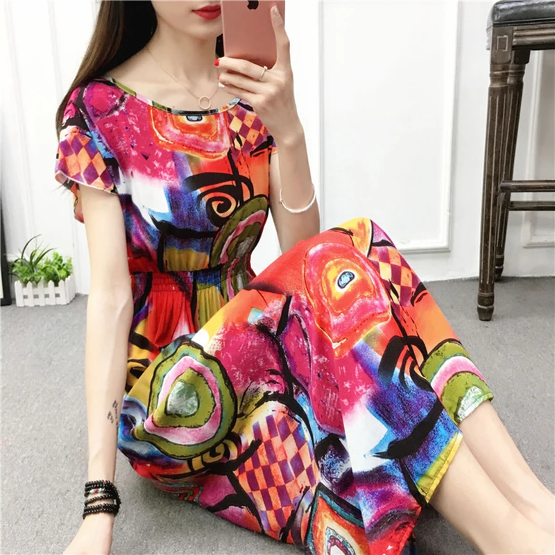 Amuybeen Новое летнее платье Для женщин 2018 Boho короткий рукав длиной макси Vestido