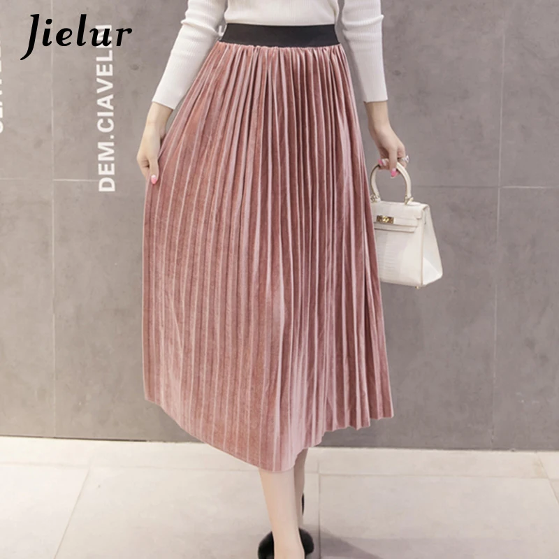 Jielur 2019 Осенние новые бархатные женские юбки в Корейском стиле модные однотонные