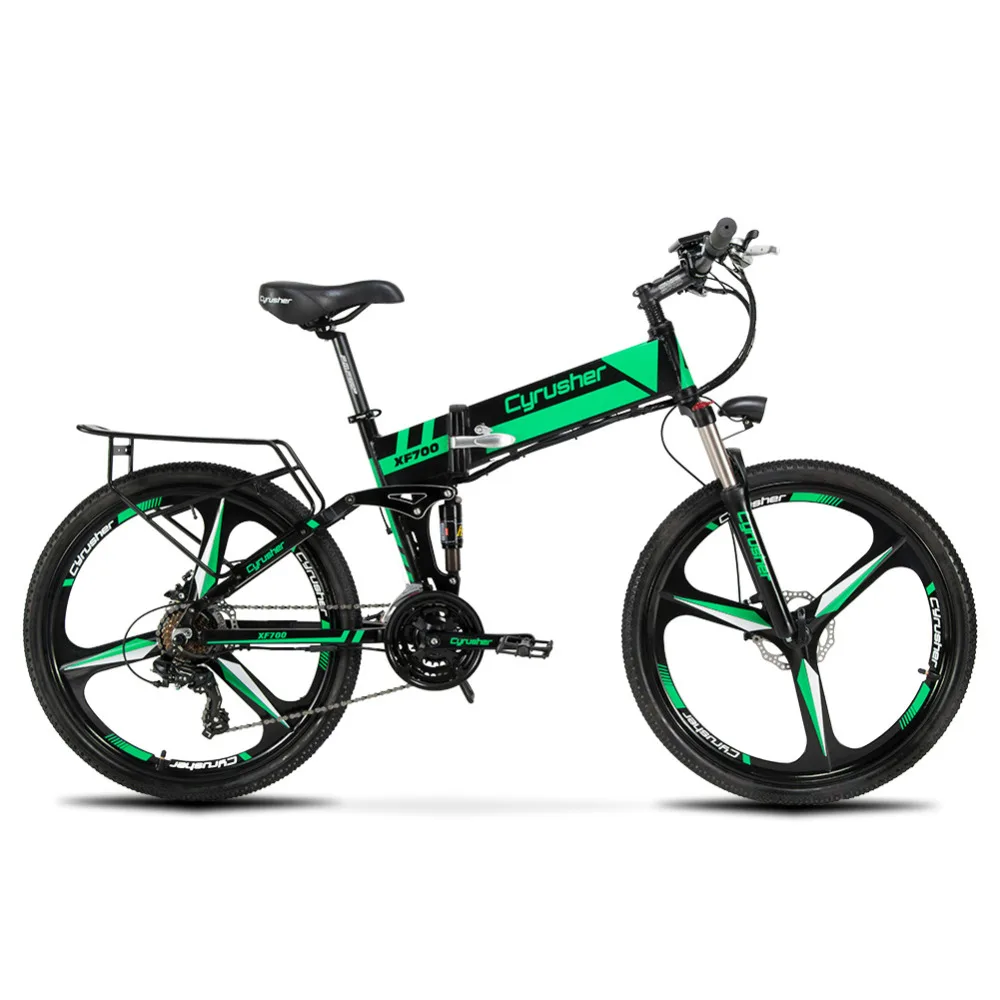 Cyrusher XF700 MTB Mans Folding Electric Bike Mountain 17 X 26 Inch Full Suspension 250 W 36V 21 Speeds With Storage Rack | Спорт и
