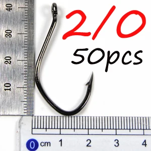 2I0 50PCS Bimoo 50 шт. 1/0 2/0 3/0 черный никель высокоуглеродистой стали крючок для сома колючей морской рыбалки крючки - Цвет: 2I0 50PCS