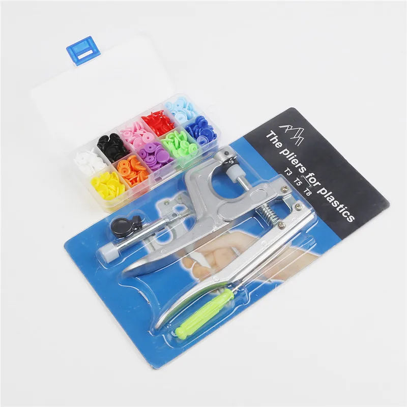 80pcs with tool Новинка T5 12 мм плоскогубцы металлический инструмент смолы кнопки 80-240 наборы зажимов прессованные пластиковые кнопки Детские ползунки пряжки+ коробка - Цвет: 80pcs with tool
