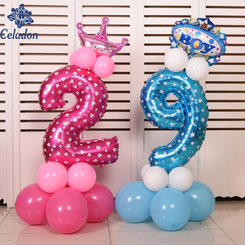 32 дюймовые воздушные шары Pink/ Blue с цифрами из фольги баллоны гелием товары для дня