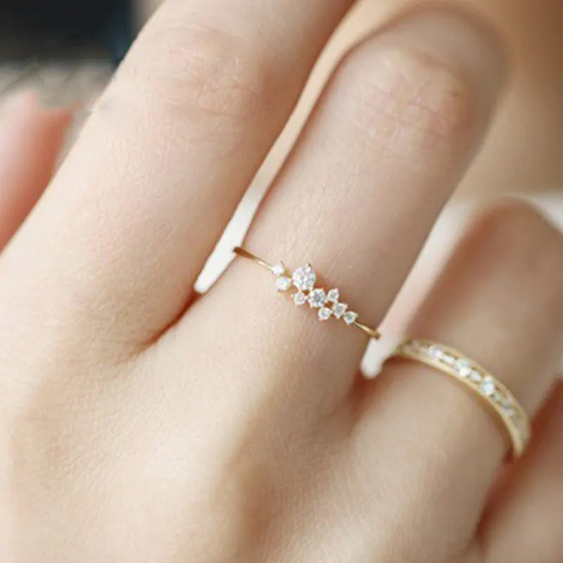 BOAKO Stylish Fashion Women Ring Finger Jewelry Gold Color Rhinestone Crystal Rings 6/7/8/9/10 Size Hot Sale Drop shipping | Украшения и