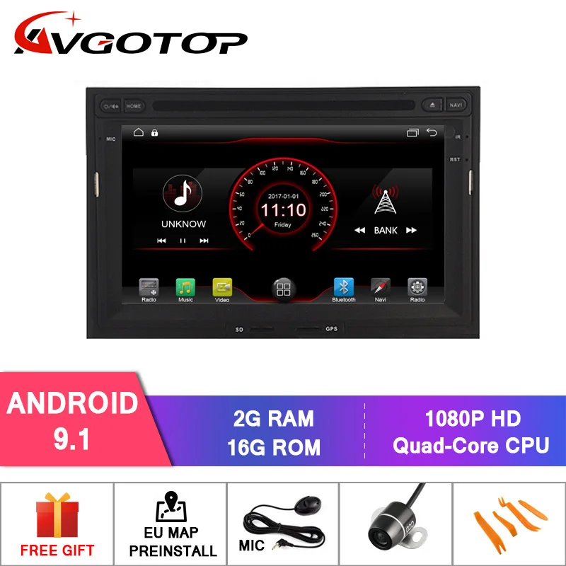 Android 9 AVGOTOP Android 9 автомобильный wince радио dvd-плеер для PEUGEOT 3008 2G 16G gps Мультимедиа - Цвет: Android 9