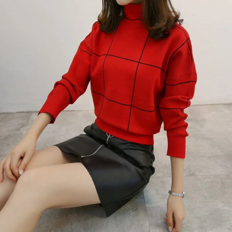 Neploe Autumn Winter Pullovers Turtleneck Women Sweaters Batwing Sleeve Plaid Thick Sueter Mujer Korean 68154 | Женская одежда