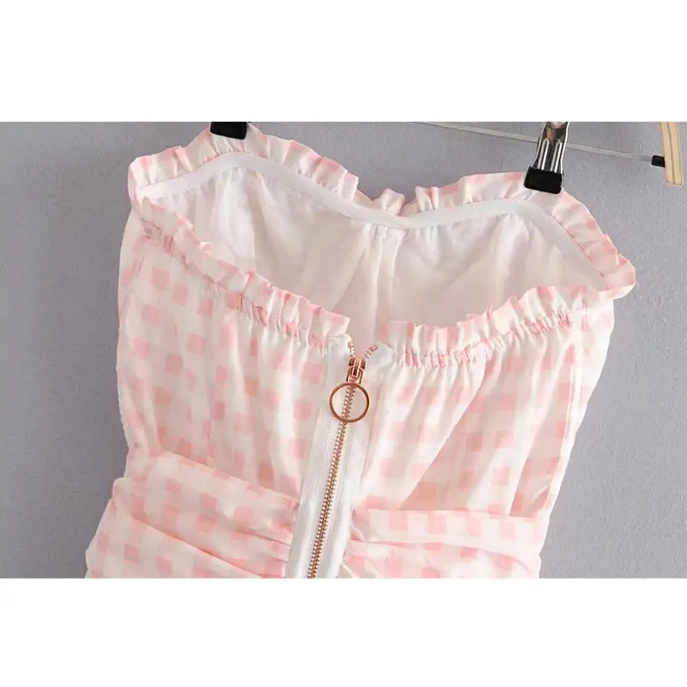 Женское клетчатое платье Элегантное повседневное без бретелек на молнии с