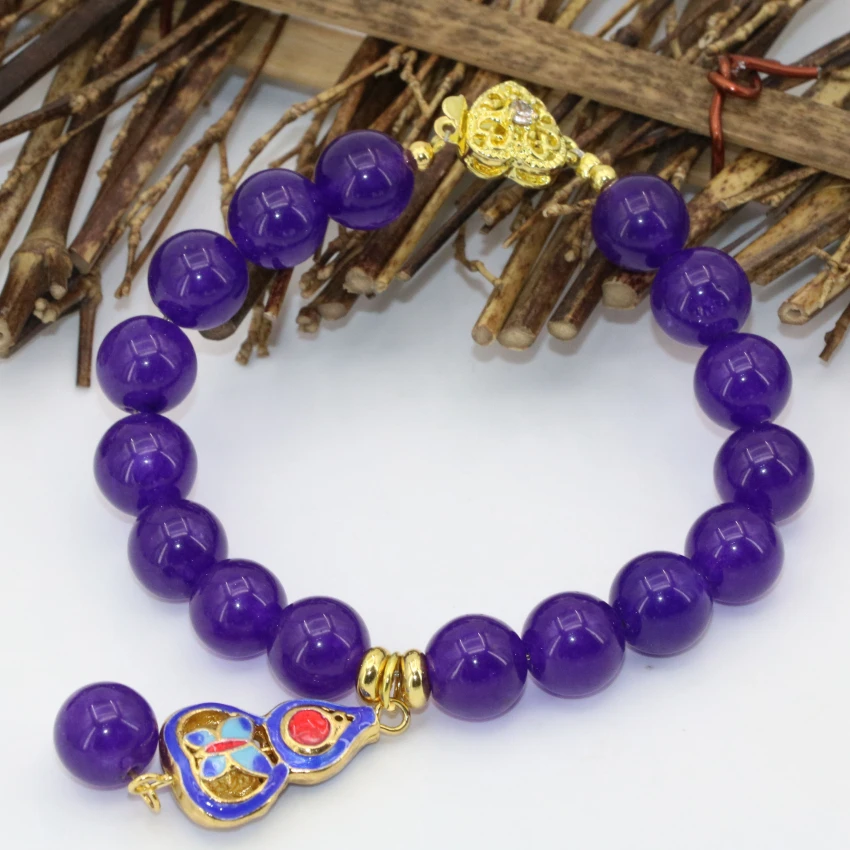 Браслеты из фиолетовых нитей 10 мм женские круглые бусины нефрита