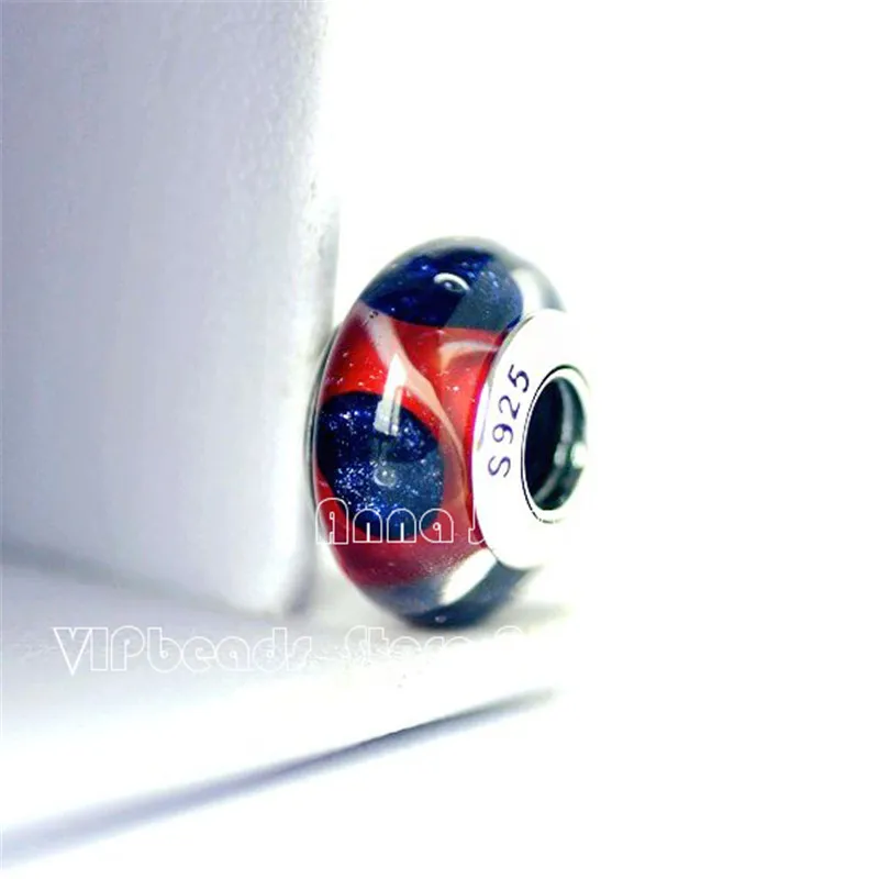 2 шт. 2018 летние S925 серебра ручной работы красный золотой песок Мурано Стекло в