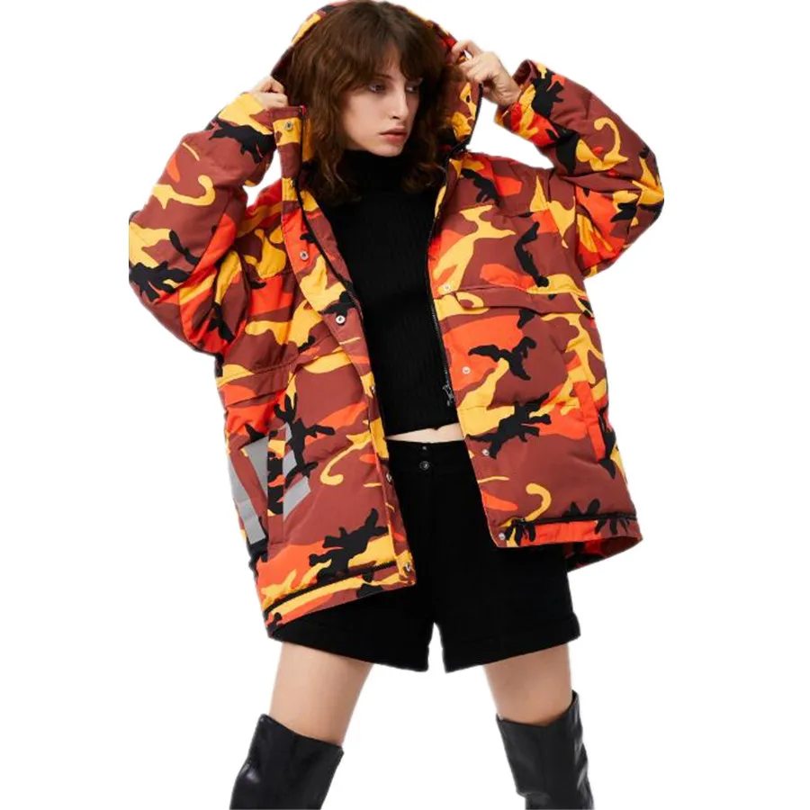 Большие размеры Новое поступление камуфляжные белые пуховые пальто с капюшоном