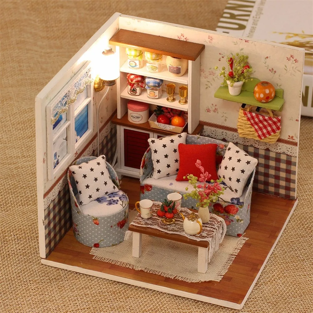 Деревянная кукольный дом мебель DIY Миниатюрная модель 3D деревянные миниатюры комната сцена головоломка кукольный домик игрушки для детей Подарки k318