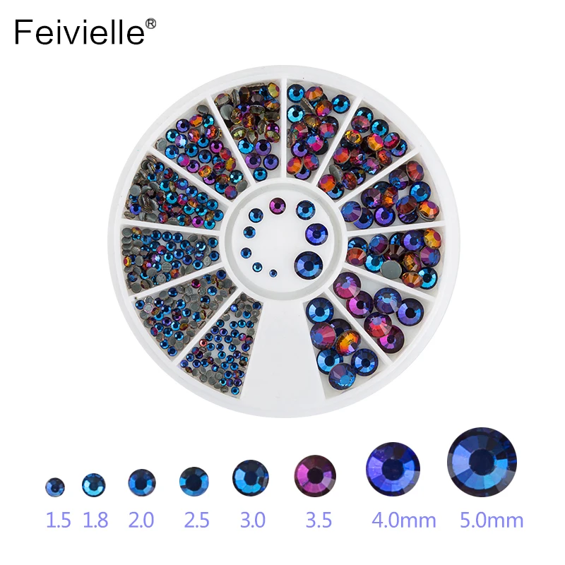 Feivielle Mix 8 Размер Черные Блестящие Стразы для ногтей 3d-украшения для ногтей в колесо плоское дно Маникюр DIY аксессуары для ногтей