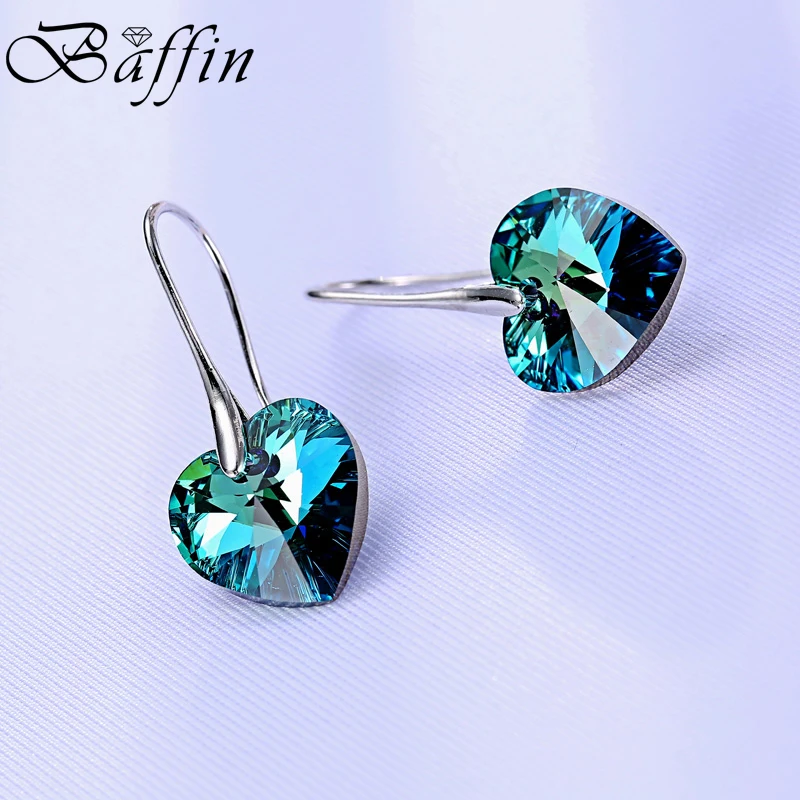 BAFFIN висячие серьги в форме сердца с кристаллами Swarovski для женщин,, серебряные ювелирные изделия для ушей, подарок для друзей