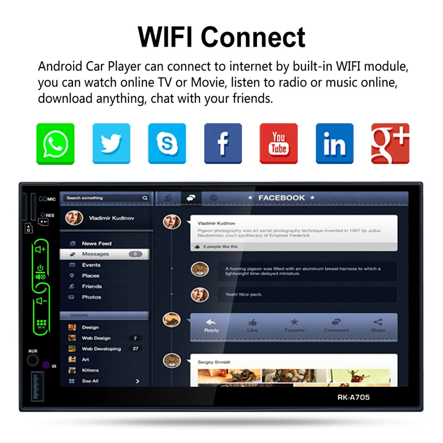 TOPSOURCE Автомобильный мультимедийный плеер 7 &quotFHD емкостный сенсорный экран 2 din