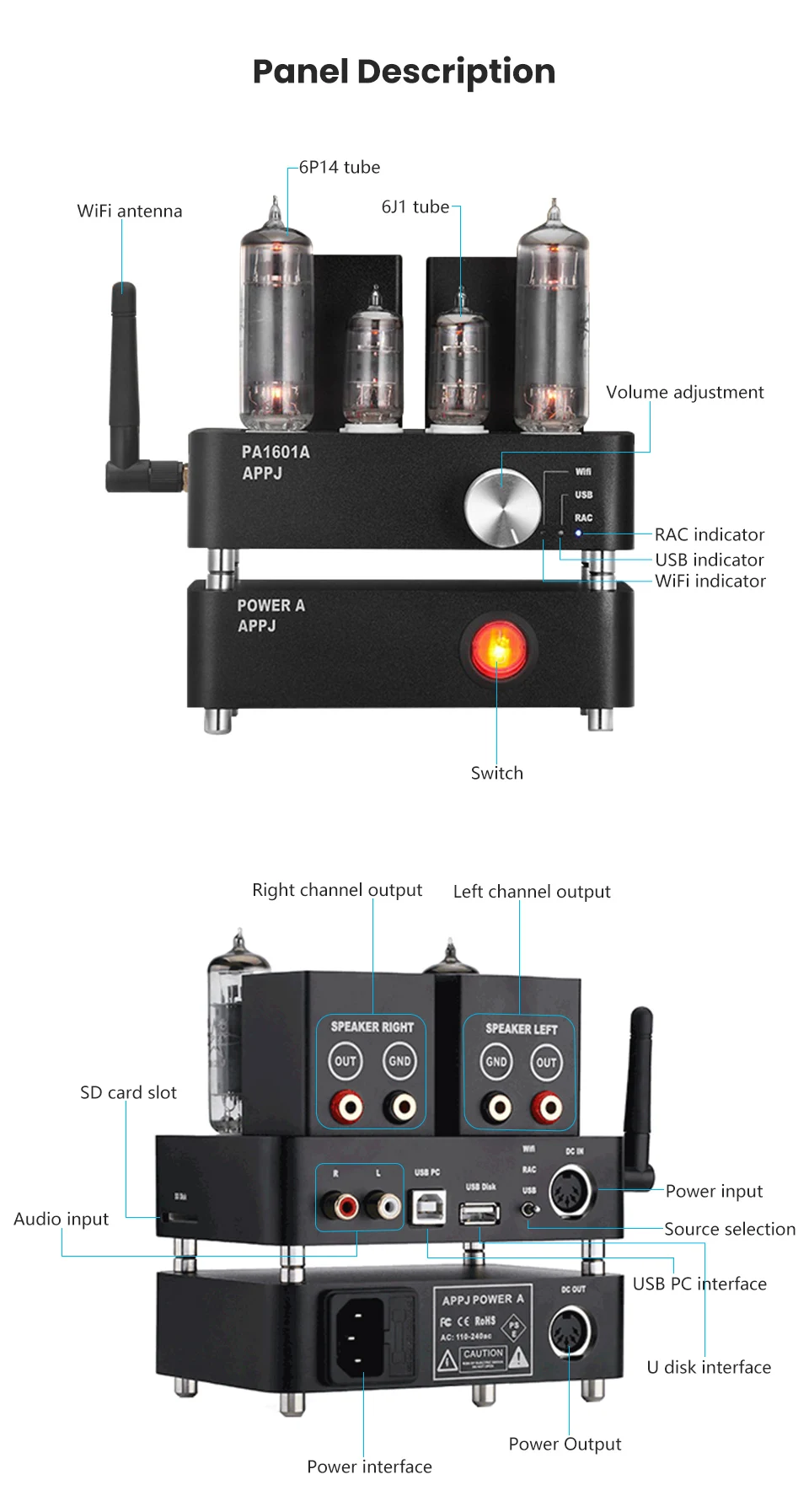 AIYIMA WiFi ламповый усилитель PA1601A 6J1 6P14 вакуумная трубка HiFi стерео домашние усилители мощности Профессиональный SD USB AUX аудио усилитель