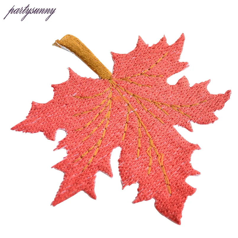 PF 10 шт./лот Кленовый лист Полоса Вышитые Патчи Термо-наклейки для Одежды Утюг На
