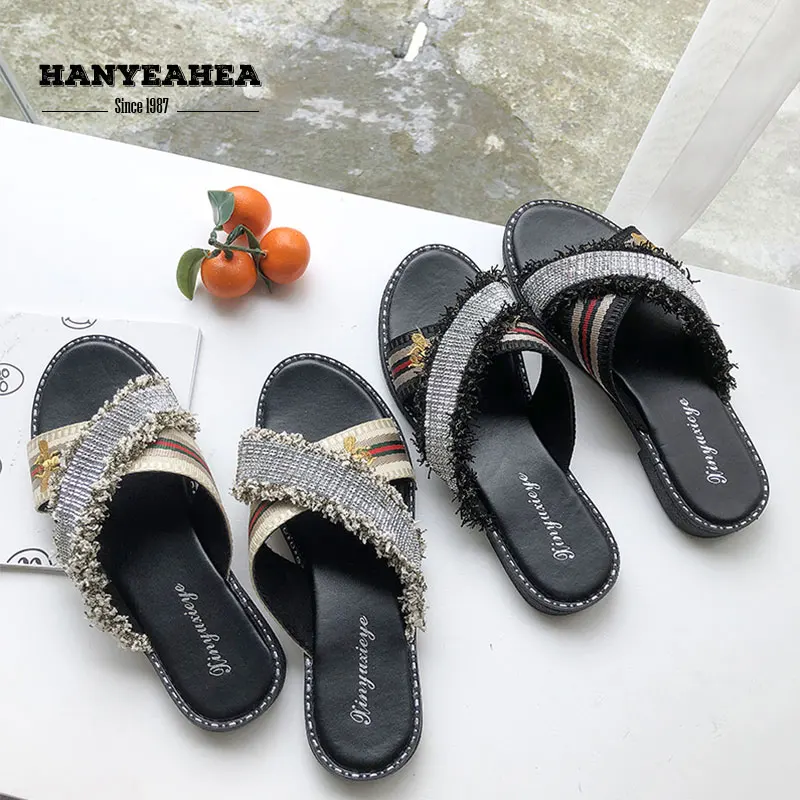 Streetwear Women's Summer Shoes Fashion Classic Flat Slippers Soft Fashionable Black Beige | Обувь