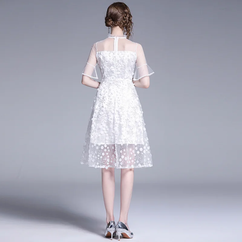 New Cute Women dress Embroidery Mesh Three-dimensional Flower Fairy Tenderness Dresses White 7387 | Женская одежда