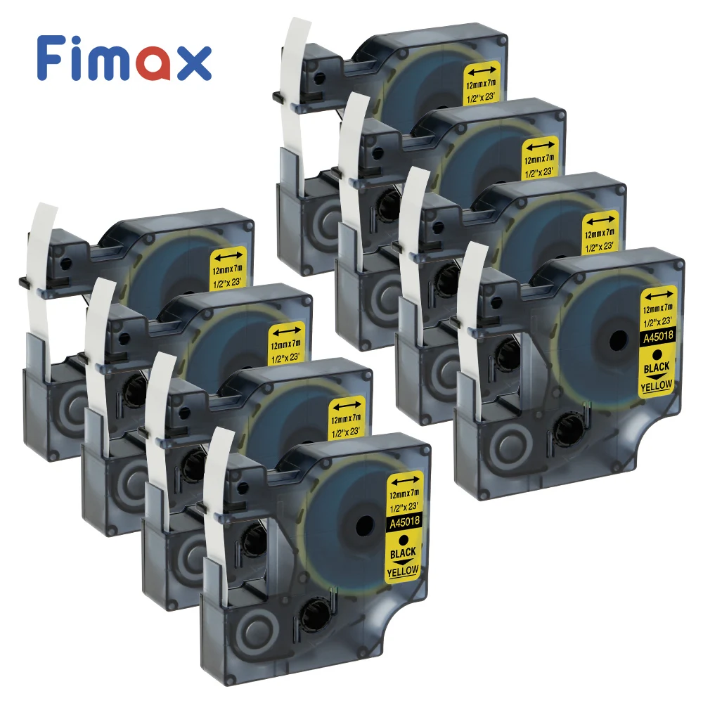 Fimax 8 шт. совместимый с DYMO D1 этикетка принтер лента 45018 12 мм черная на желтый