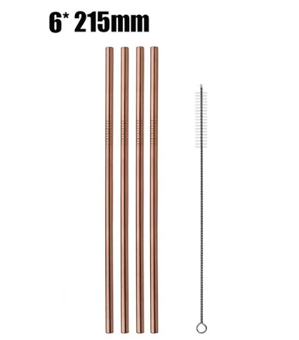 Rose gold 4pcs strai 4/8 шт. многоразовый металлический питьевой соломы Высокое качество 304 Нержавеющая сталь красочные черный металлическая соломинка с чистящая щетка 215*6 мм - Цвет: Rose gold 4pcs strai