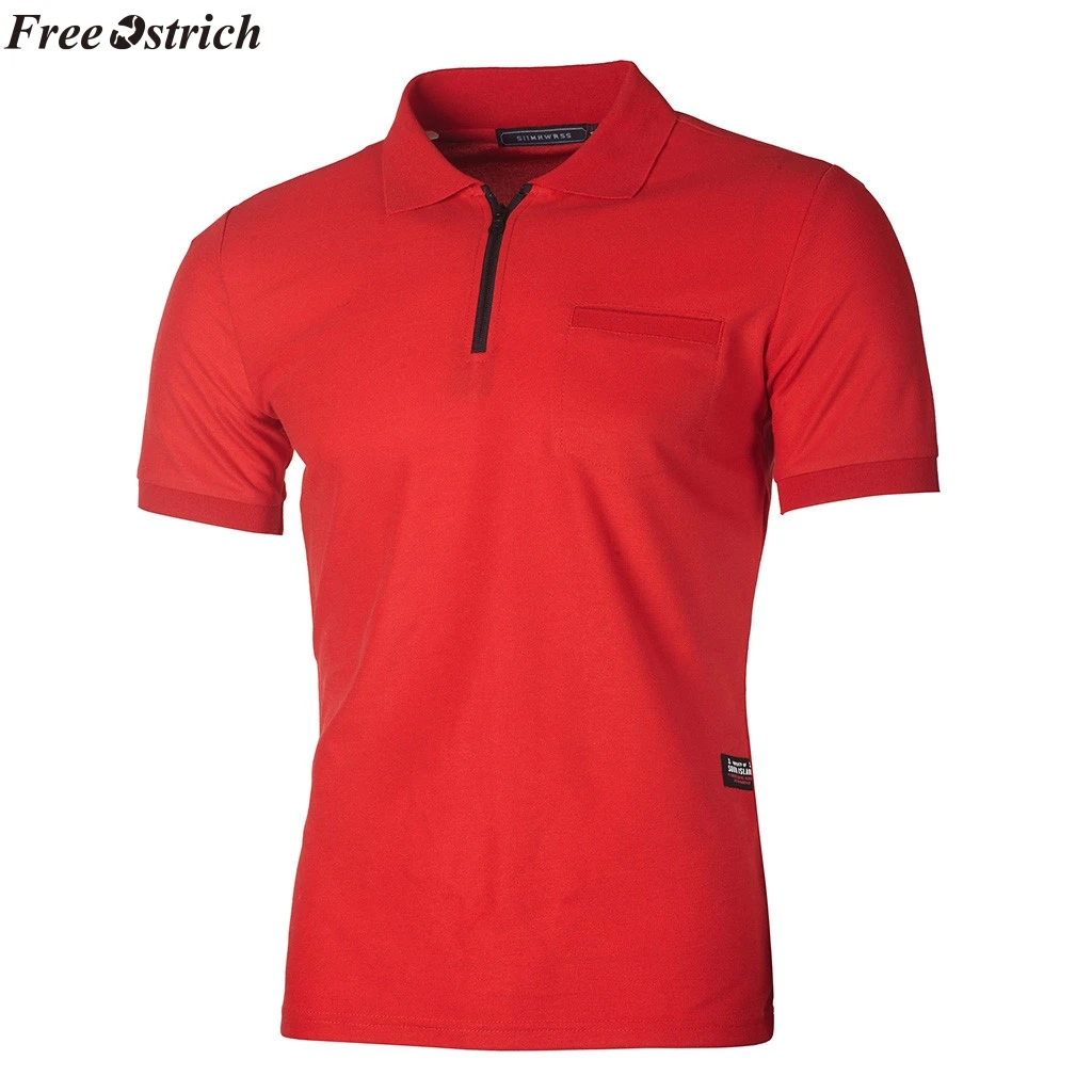 FREE OSTRICH Stylish Solid Male Tees Short Sleeve Pockets Slim T Shirt Top Fashion Personality Men Casual Clothes | Мужская одежда