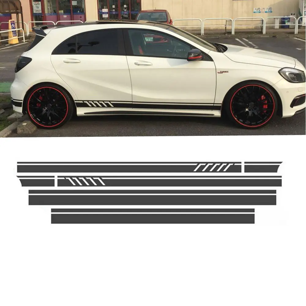 1 компл. Автомобиля боковые полосы юбка наклейки матовый черный для Mercedes Benz класс W176 A180 A200 A250 A45 AMG