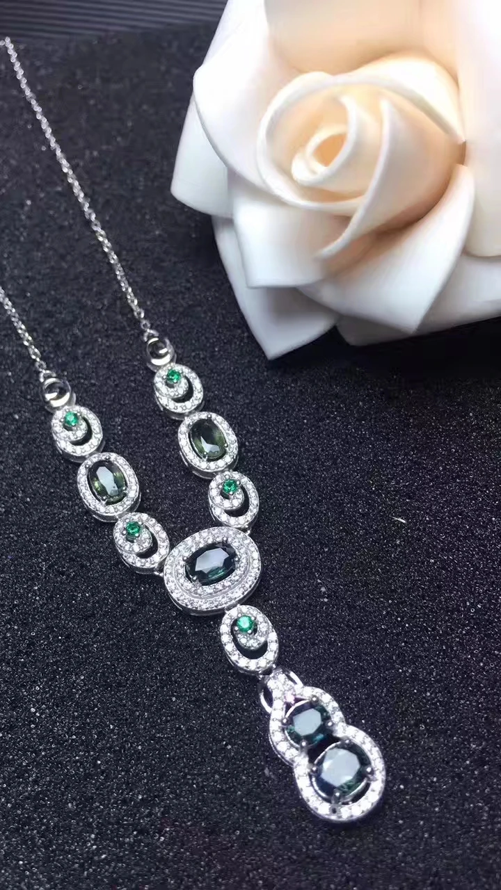 

Natural dark blue sapphire Necklace natural gemstone Pendant Necklace S925 Sterling silver trendy Lucky gourd party Jewelry