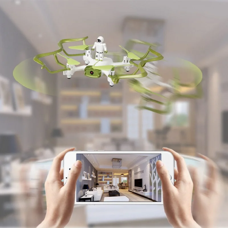 Радиоуправляемый мини Дрон зеленый и белый цвет Квадрокоптер Wifi FPV селфи