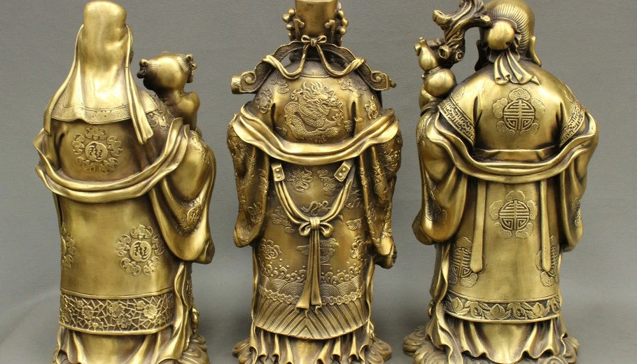 SCY 14 &quotфолк китайская Бронзовая здоровая звезда 3 Бог долголтия Фу Лу Шу статуя&quot