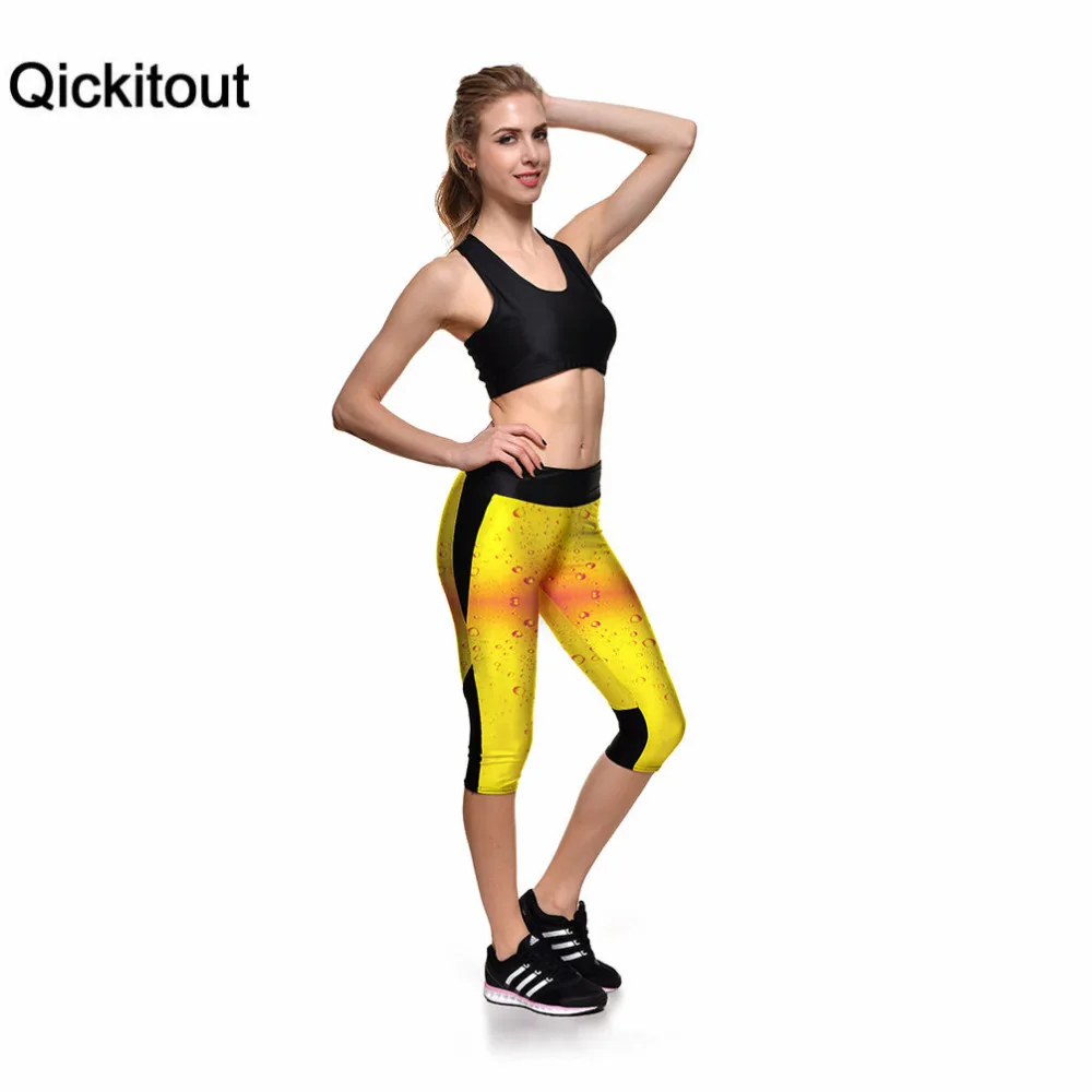 Брюки Капри бренда qickitout 2016 сексуальные женские брюки с 7 точками желтое пиво