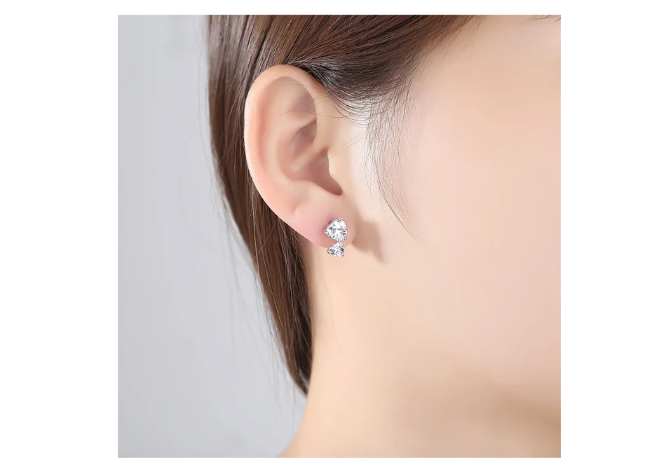 LUOTEEMI New Simple Design Two Heart Shape Zirconias Stud Earrings Cute Love Friend Birthday Gift for Girl Party Jewelry