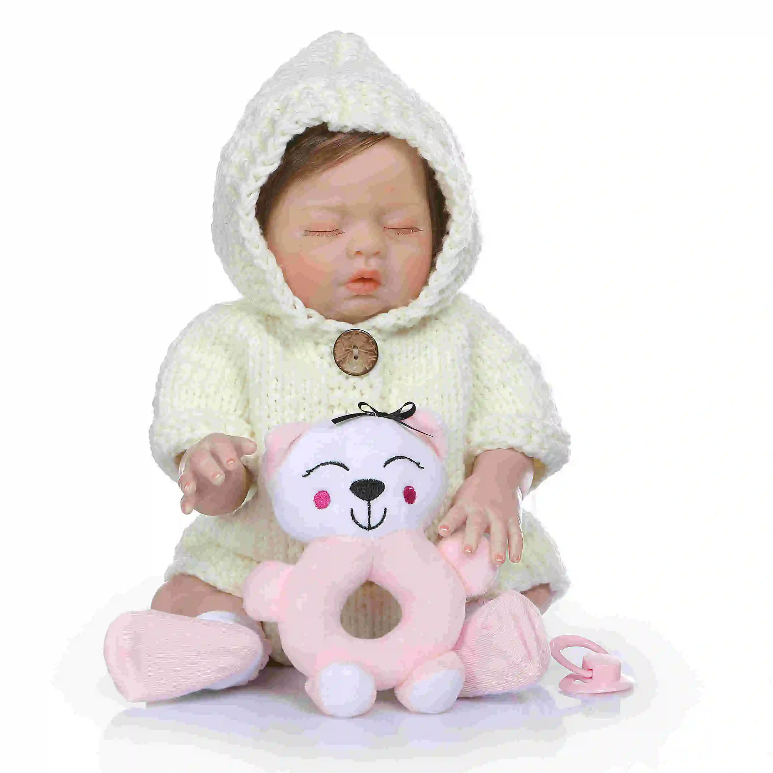 sleeping girl NPK 48 см новорожденная кукла Близнецы мальчик и девочка полное тело силиконовая Мягкая сенсорная игрушка для ванны Рождественский подарок ручная детальная картина - Цвет: sleeping girl
