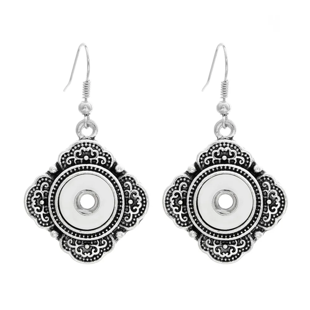 

Fashion Hot square pattern Drop earrings snap earrings fit 12MM snap buttons jewelry JA0051