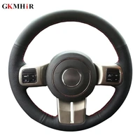 black genuine leather car steering wheel cover cover for jeep compass grand cherokee wrangler patriot 2012 2014 hand stitched