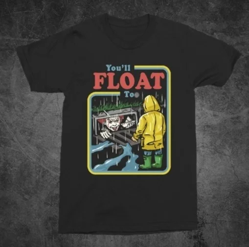 kuakuayu HJN 1pcs Black Shirt Float to Your Boat It The Movie Youll Float Too Georgie Pennywise The Clown Paper Boat T-Shirt