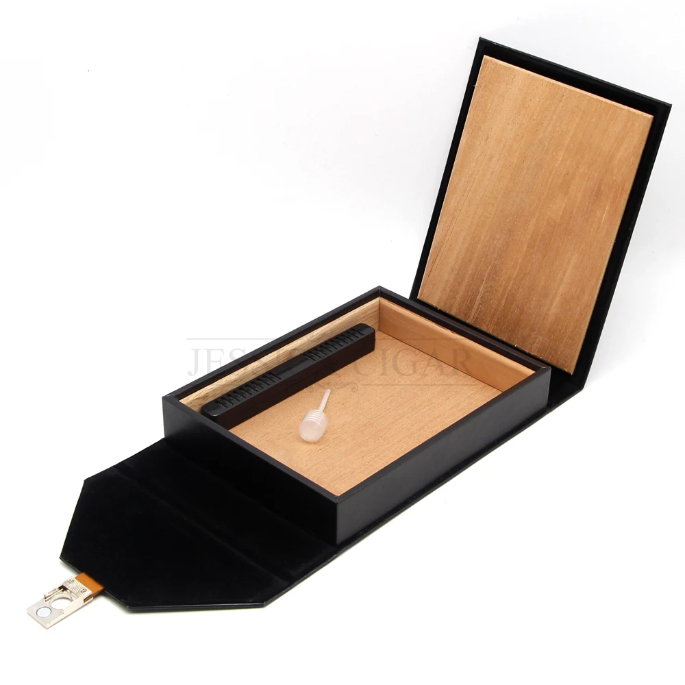 GALINER Black Elegant Leather Cedar Wood Cigar Case Travel Humidor Box Portable 8 pcs Holder With Humidifier Magnetic Lock | Дом и сад
