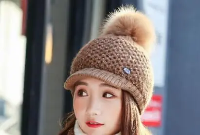 brown hat SUOGRY женские зимние теплые толстые бархатные лыжный вязаная шапка и шарф 2 шт. для обувь девочек Круглая Шапочка Шапка Кепка Женский - Цвет: brown hat
