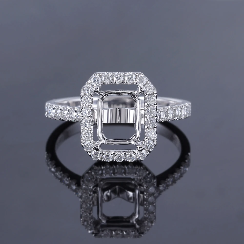 Кольцо Transgems 14K из белого золота с ореолом полукрепление без Изумрудного камня 7*9