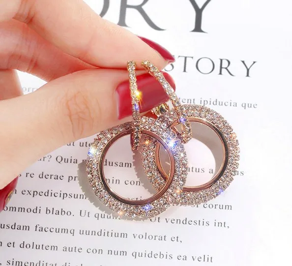 Новинка 925, Серебряные стразы, круглые серьги из Swarovski, темперамент, корейский стиль, подарок на день матери - Цвет камня: rose gold