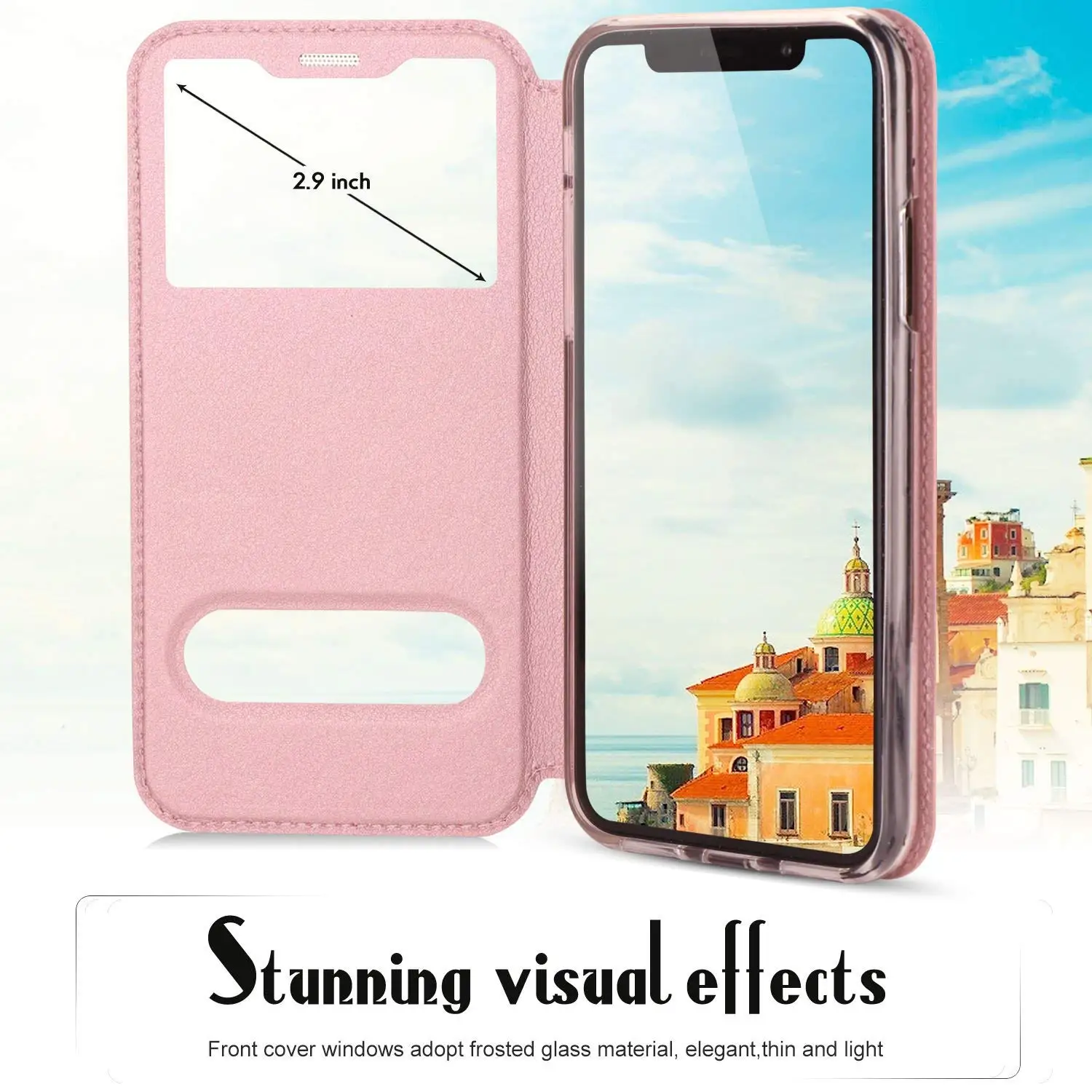 Чехол для iPhone X s (5 8 &quot) XS Max PU кожаный флип Роскошный Открытый вид окна магнитный