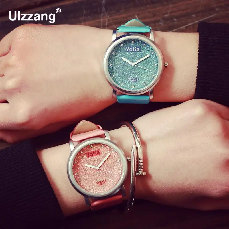 Роскошные милые блестящие Кварцевые наручные часы из искусственной кожи с