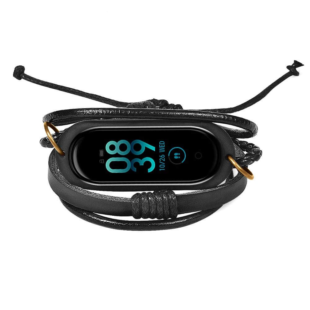 Ремешок кожаный плетеный в стиле ретро для Mi Band 4 браслет Xiaomi аксессуары часов Miband