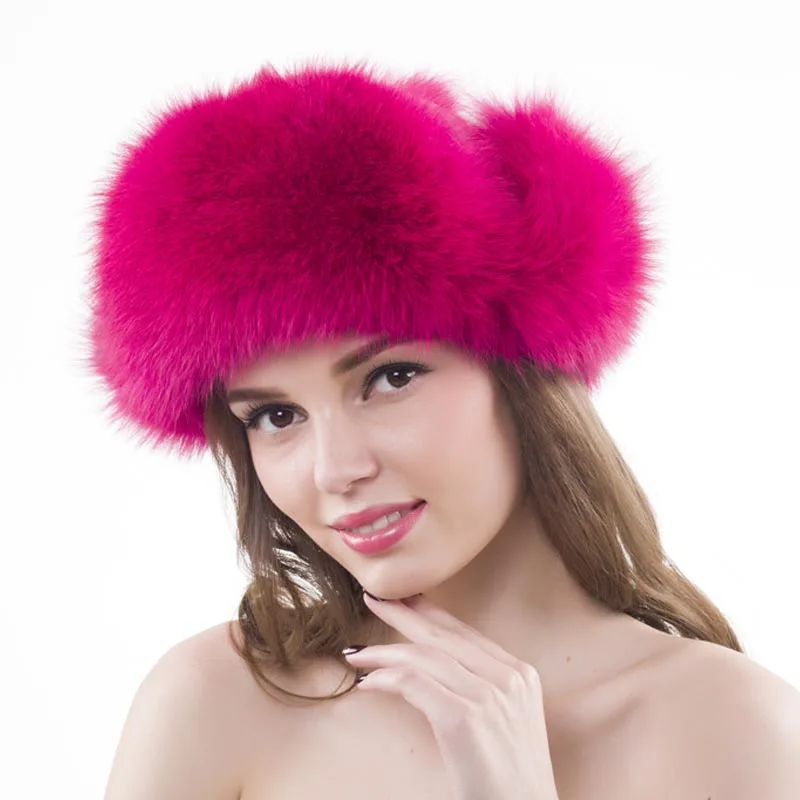 Зимняя меховая шапка для женщин женская русская ушанка из натурального Лисьего