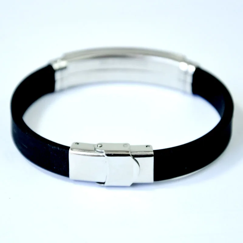

20pcs New Fashion Wristband black Punk Rubber Silicone Stainless Steel Men Bracelets Bangles pulseras hombre caucho LR4092