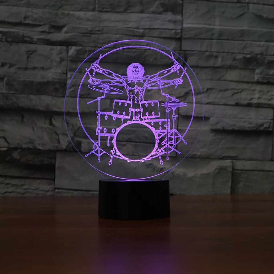 Набор барабанов 3D иллюзия ночник рок Музыкальные инструменты LED настольная лампа