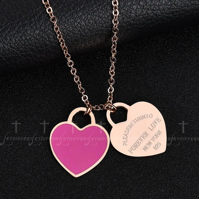 Ожерелье с надписью LOVE Double Heart из нержавеющей стали|Подвески| |