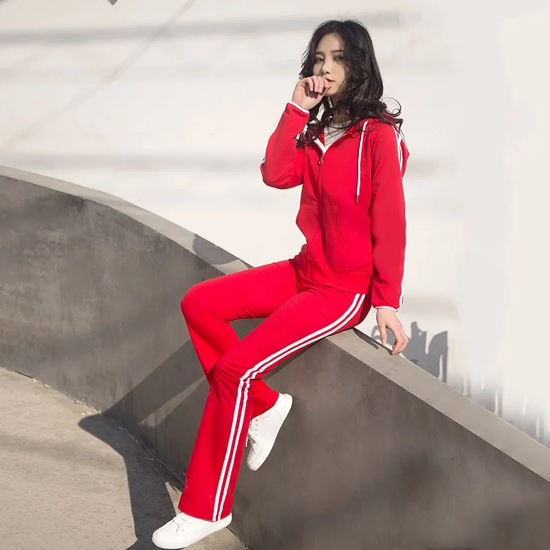 

Spring Fall / Female Sporting Suits Ladies Slim 2 Pieces Sets Cotton Women Hooded zipper Tops and Long Pants Female Tracks