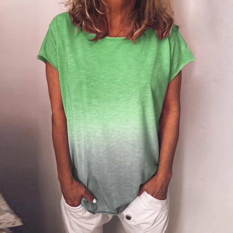 Viensta, 29 цветов, модная, градиентная, цветная, с принтом, блузка, рубашка, для женщин, плюс размер, Круглый ворот, летние топы, новинка, короткий рукав, Boho Blusas, 5XL