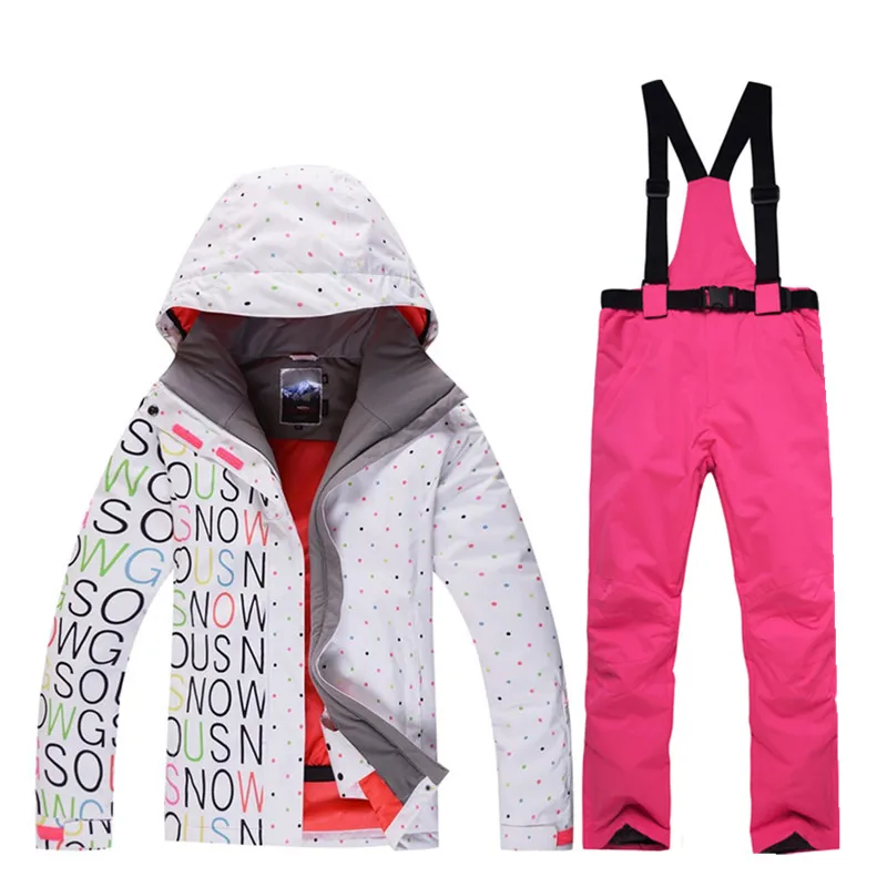 

2021 New High Quality Ski Suit Female Windproof Waterproof 10000 Winter High Quality Ski Jacket + Warm Sling Ski Pants