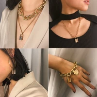 lock locket chain necklace set women men statement fashion pendant bijoux long geometric jewelry party choker necklaces za 2020