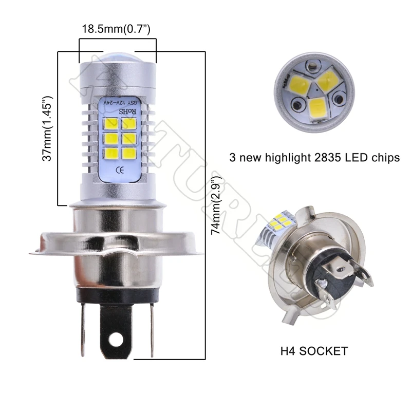 2pcs H4 9003 HB2 Led Bulb For Cars Fog Light DRL Driving Daytime Running Lights Xenon White 6000K Single Beam Lamps |